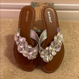 Silver floral sandals
